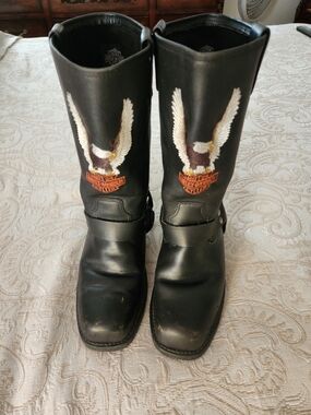 Harley-Davidson Black Leather Boots with Eagle Embroidery
